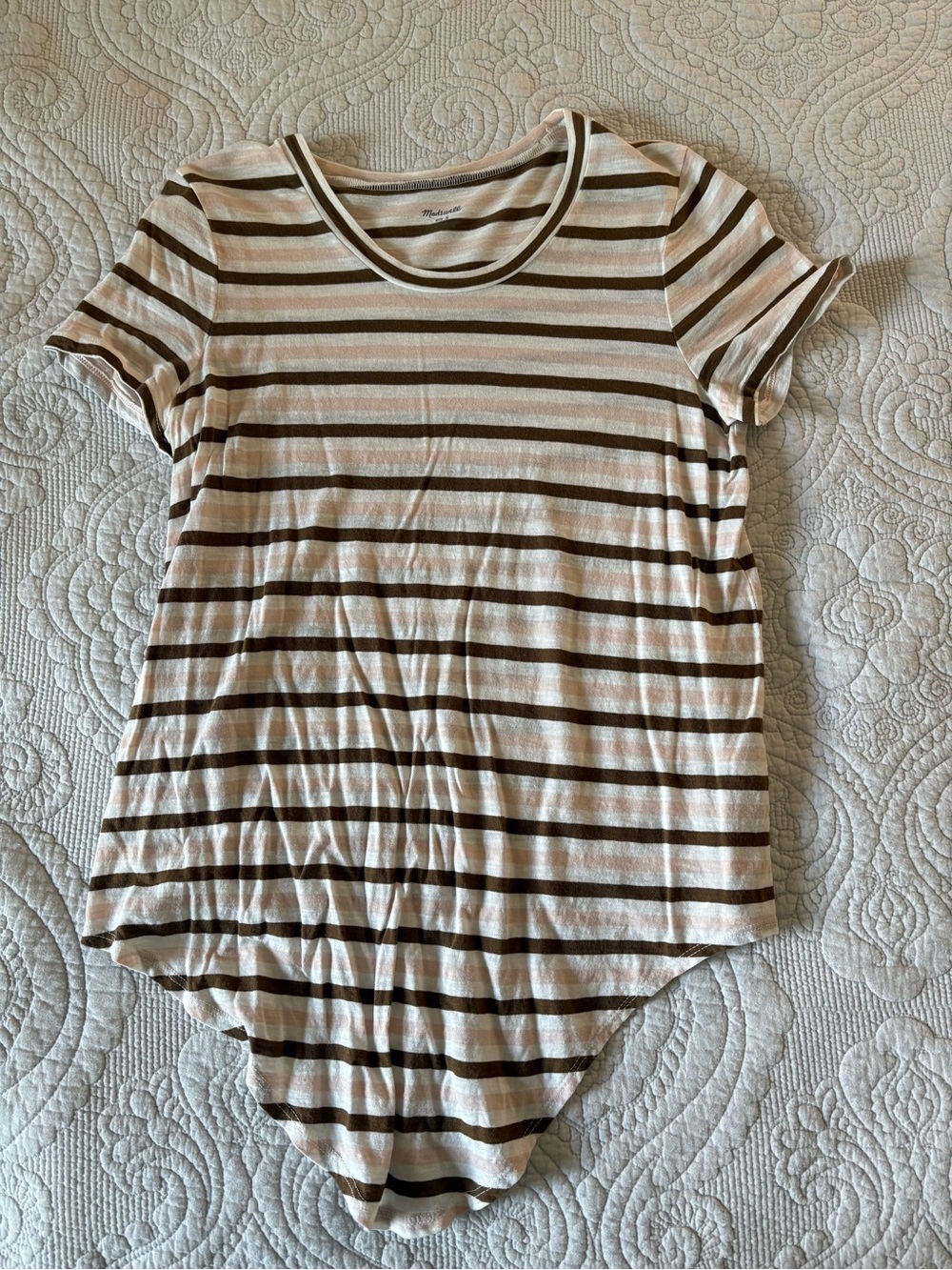 Madewell Cream & Brown Striped Short Sleeve Scoop Tee